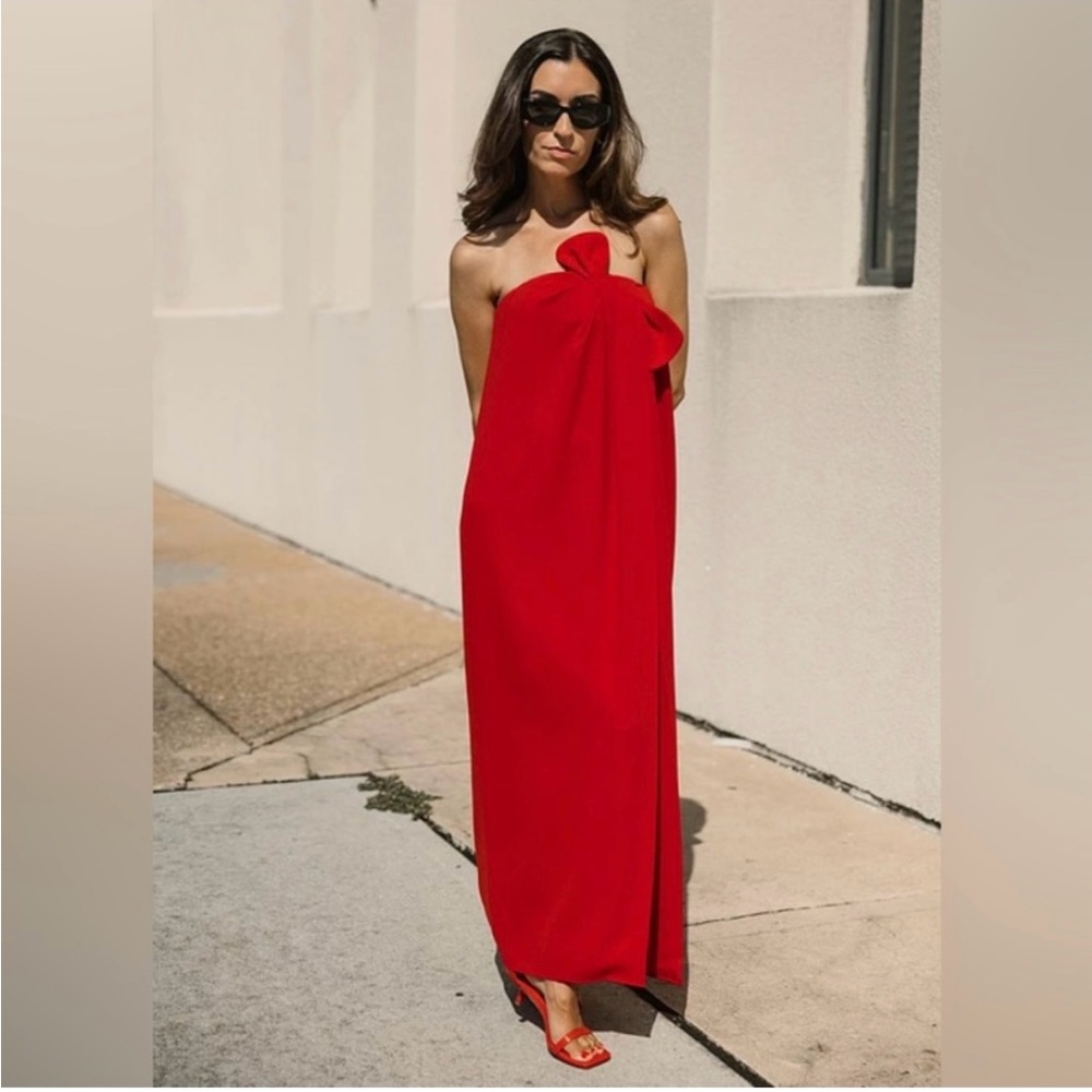 ANTONIO MELANI x ELIZABETH DAMRICH RADZWILL DRESS CREPE STRAPLESS ROUGE